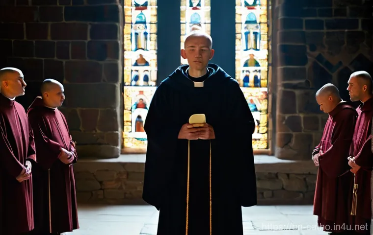 가톨릭 교회 음악의 기원 - **Prompt Title: The Echoes of Gregorian Chant**
    **Image Prompt:** A serene and atmospheric depic...