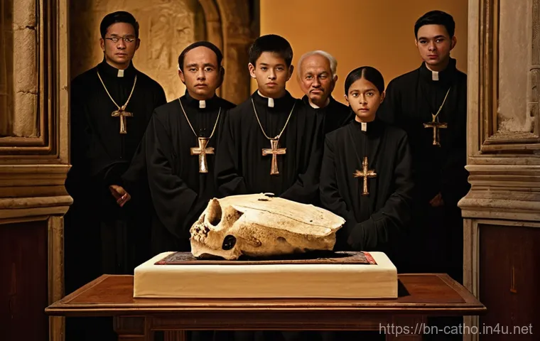 가톨릭 성인들의 유해 보존 - **Prompt 1: Devotion at the Reliquary**
    "A scene inside a dimly lit, ancient Catholic chapel wit...