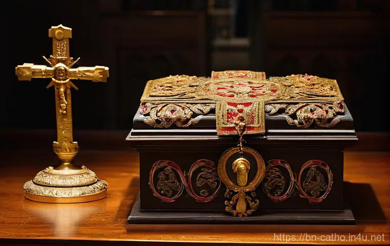 가톨릭 성인들의 유해 보존 - **Prompt 1: Devotion at the Reliquary**
    "A scene inside a dimly lit, ancient Catholic chapel wit...