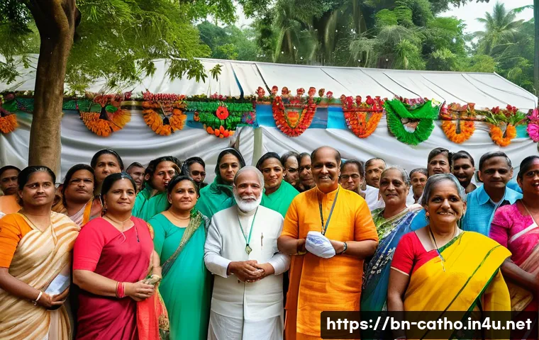 기독교 연합 운동과 가톨릭 - A vibrant interfaith Christian community gathering in a small Bengali village during a colorful fest...