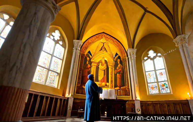 가톨릭과 르네상스 예술 - Photorealistic Renaissance Catholic cathedral interior at sunrise, an elderly Bengali art historian ...