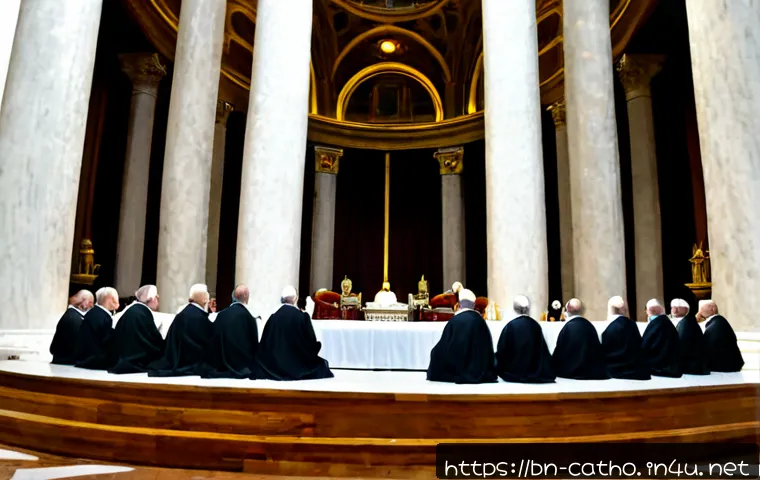 바티칸 공의회의 역사 - Photorealistic historical scene of the First Vatican Council in the grand interior of St. Peter’s Ba...